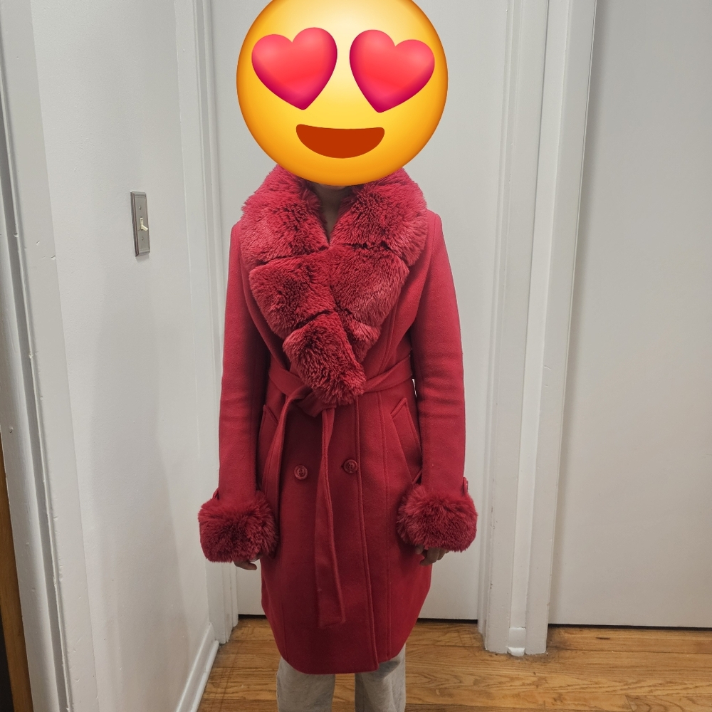 Red Faux Fur Trench Coat